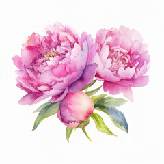 Composition of Pink Watercolor Peonies.