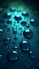 A background with water droplets on blue. Generative AI. 
