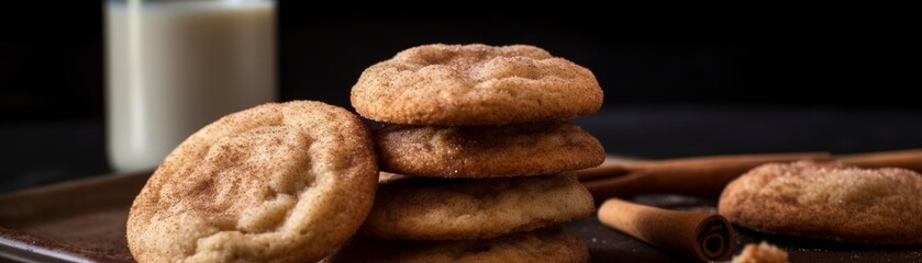 Naklejka premium Soft and chewy snickerdoodle cookies. Horizontal banner. AI generated