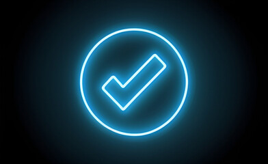 Neon glowing check mark button icon symbol sign