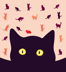 Cat pattern vector illustration. Black cat vector design