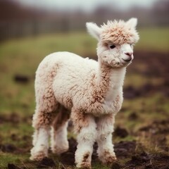 Obraz premium An adorable fluffy alpaca. Generative AI. 