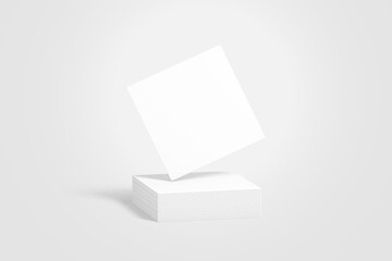 Blank white mock up template for business card, invitation car, greeting card, flyer and brochure, stack of papers on white background, 3D illustration, 3D rendering.