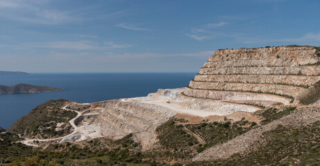 Mochios, Eastern Crete, Greece. 2023. Quarrying into the mountainside for Gypsum near Mochios, Crete, EU.