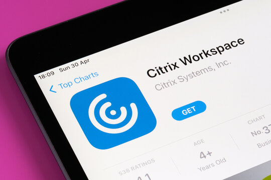 Citrix WorkSpace app seen in App Store on the screen of ipad. Selective focus. Stafford, United Kingdom, May 6, 2023