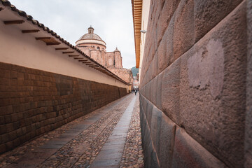 walk through the streets, portals of the central square of the imperial city of Cusco
