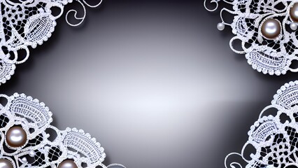 Timeless Elegance: A Delicate Touch of White Lace and Pearls on a Grey Background