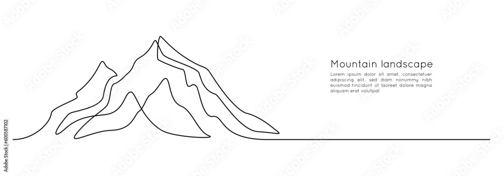 Leinwandbilder one continuous line drawing of mountain range landscape. web banner with mounts in simple linear sty