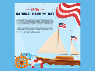 Collection of American National Maritime Day Social Media Poster Templates. Suitable for Social Media Post Ad Design
