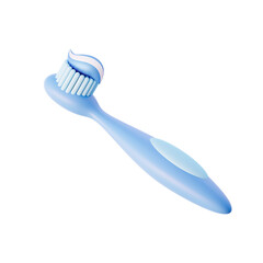 3d toothbrush with Smear of Whitening Toothpaste. Blue and white color. 3d renderimg illustration.