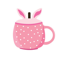 Cute pink cup on white background