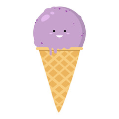 Cute ice cream in waffle cone on white background