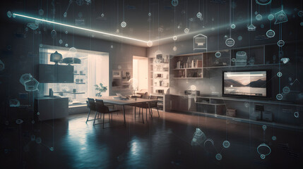An image of a smart home, featuring various connected devices and appliances AI. Generative AI
