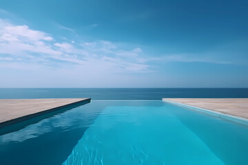 Fototapeta na wymiar open space private pool and blue ocean background AI Generated
