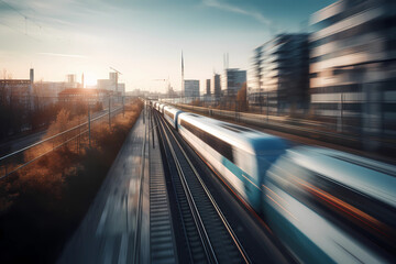 Fototapeta na wymiar highspeed train motion blurred background shutter speed AI Generated