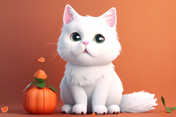 Fototapeta premium Cute Small White Cat On The Solid Beautiful Background. Generative AI.