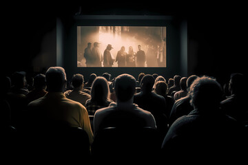 Fototapeta na wymiar a crowd watching film with projector AI Generated