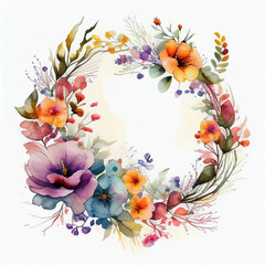 Watercolor frame wreath of flowers