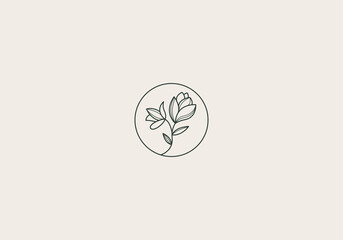 Logo Line Flower Leaf Garden and Botanical. Aesthetic and feminine, simple line and luxury modern. editable color.