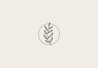 Logo Line Floral Leaf and Botanical. Aesthetic and feminine, simple line and luxury modern. editable color.