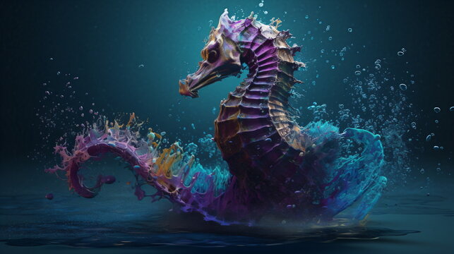 Sea Horse Paint Splatter