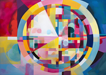 Obraz premium Exploring Abstract Themes: Mosaic of Color and Geometry in a Vivid Chaos Painting Style