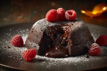 Delicious lava cake on a plate product photography. Ai generated