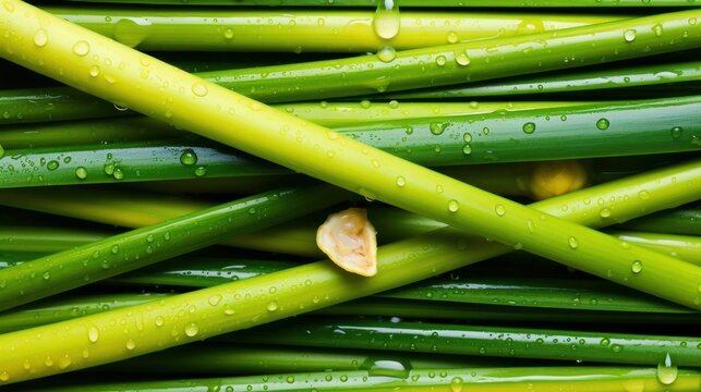 Fresh green lemongrass or citronella grass background. Cooking, organic food, SPA, healthy lifestyle and wellness concept. AI image