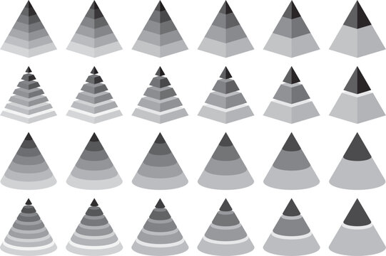 三角形のピラミッド型ヒエラルキー階層のベクターイラストのセット