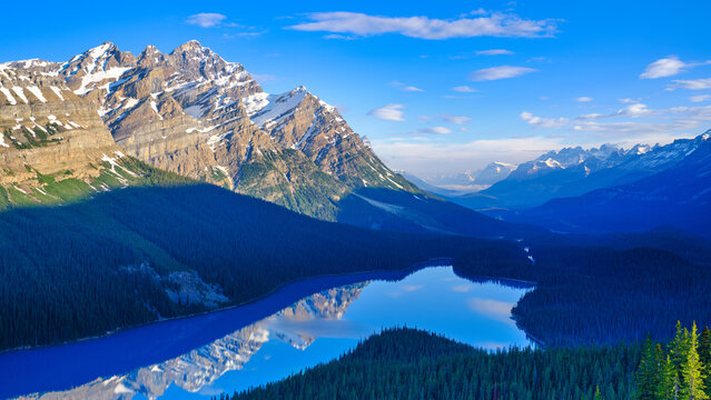 Beautiful mountains reflected in aquamarine blue waters of Peyto Lake in Jasper National Park Canada © Jorge Moro