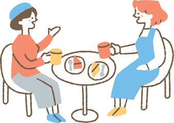 カフェで話している女性二人_色 - obrazy, fototapety, plakaty