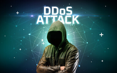 Mysterious hacker, online attack concept