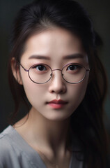 Fototapeta na wymiar Young asian woman wearing glasses, ai-generated artwork
