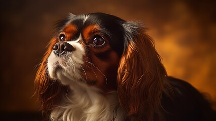 Naklejka premium Regal Majesty: A Photorealistic Portrait of a Cavalier King Charles Spaniel