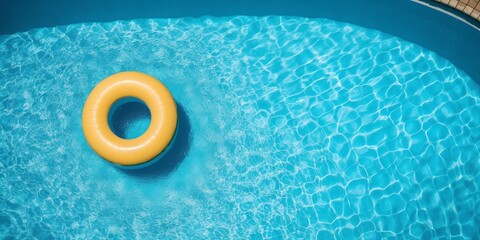 Fototapeta na wymiar Yellow inflatable ring in blue water pool, summer background, travel, vacation, generative ai illustration