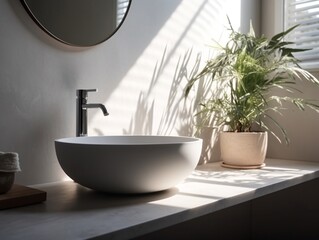 Naklejka na ściany i meble Elegant vessel sink in modern bathroom, generative ai
