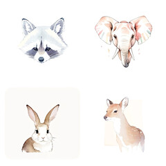 Watercolor set of animals, illustration generative ai collection watercolor portraits of animals