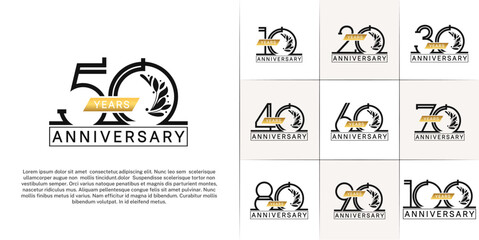 Fototapeta premium set of anniversary logotype black color with ornament and gold ribbon for special celebration event