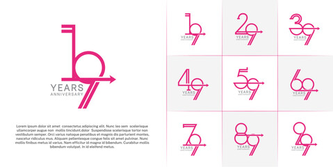set of anniversary logotype pink and grey color with arrow for special celebration event
