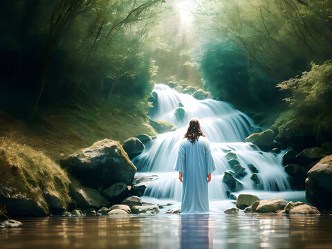 Clear River, Whoever drinks of the water that I shall give him shall never thirst, created with Generative AI technology