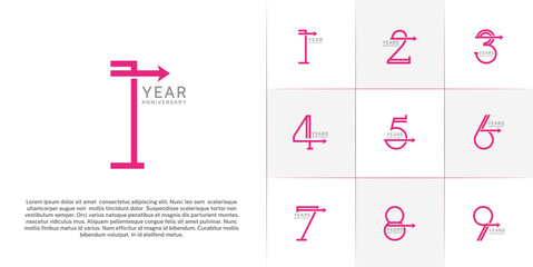 set of anniversary logotype pink and grey color with arrow for special celebration event