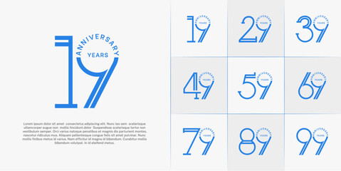 set of anniversary logotype blue color for special celebration event