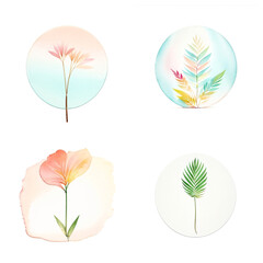 Fototapeta premium Tropical leaves watercolor set, generative ai illustration, hand drawn style