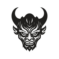 devil sci fi, vintage logo line art concept black and white color, hand drawn illustration
