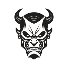 devil sci fi, vintage logo line art concept black and white color, hand drawn illustration