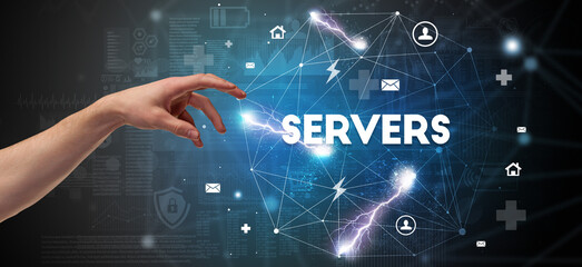 Hand pointing at inscription concept