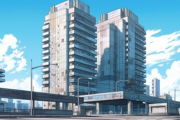 Obraz premium モノレールの駅と高層マンション：AI作品 
