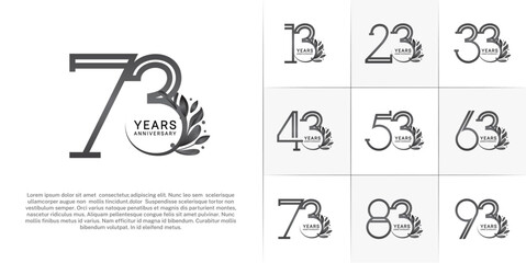 set of anniversary logotype black color and ornament for special celebration event