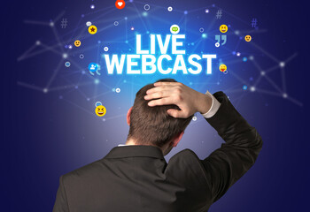 Rear view of a businessman, social media concept