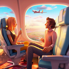 couple friends airplane paradise 